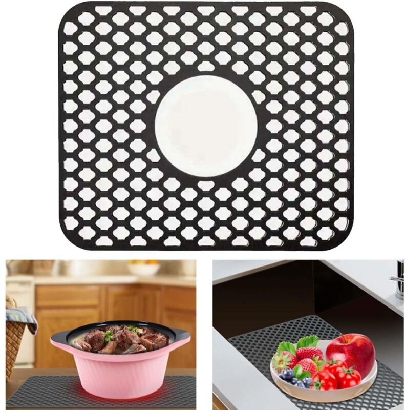 Silikon-Spülbeckenschutz, Spülbeckenmatte mit Mittelablauf, Zubehör für Küchenarbeitsplatte, Spülbecken, Kühlschrank ode...