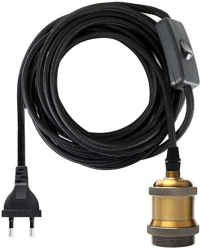 ZVD-E27-Fassung mit Schalter, 1,2 Meter Stoffkabel, elektrisches Kabel für Glühbirnenfassung/Edison-Retro-Pendelleuchte/...