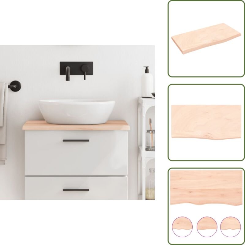The Living Store Waschtischplatte 60x30x2 cm Massivholz Unbehandelt - Eichenholz Waschtischplatte