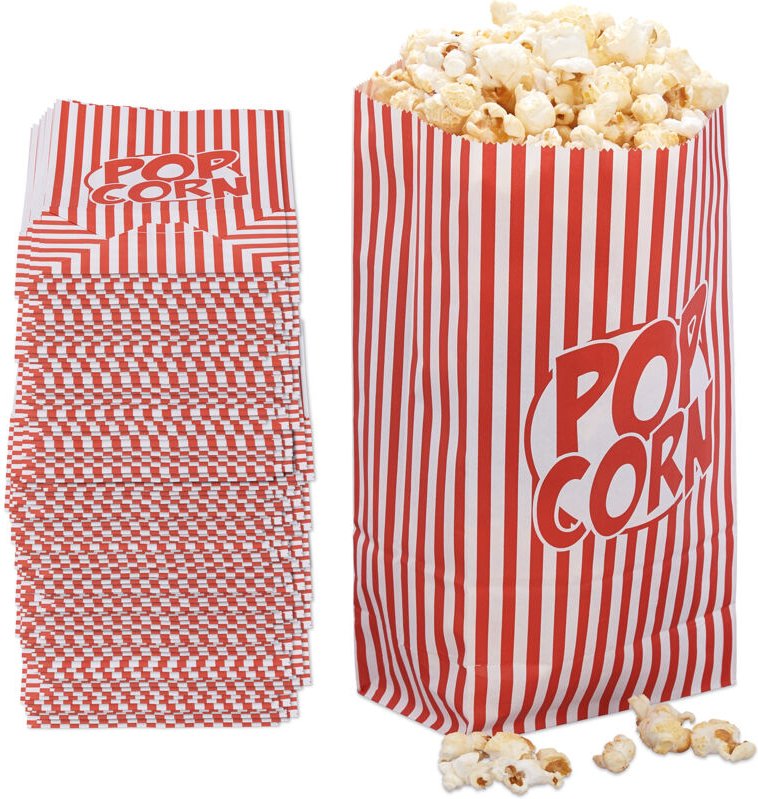 Relaxdays - Popcorntüten, 240er Set, gestreift, Retro-Optik, Kino, Filmabend Zubehör, Papier, Popcornbehälter, rot/weiß