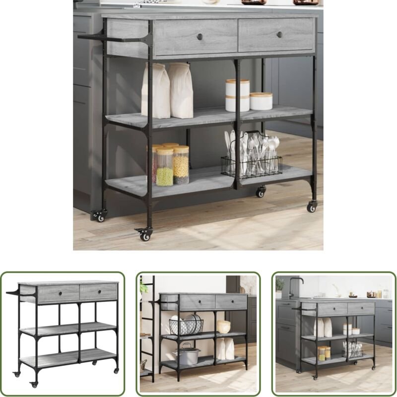 Holz Küchenwagen - Küchenwagen Grau Sonoma 105x42x95 cm Holzwerkstoff