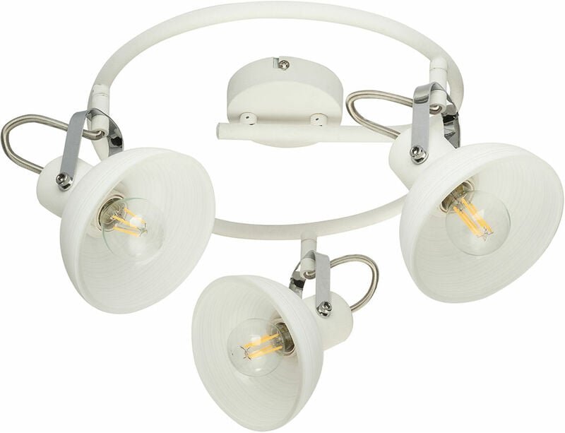 Deckenleuchte Spotrondell Wohnzimmerlampe Retro Deckenlampe Chrom weiß, Strahler verstellbar, Glas satiniert, 3x E14, Dx...
