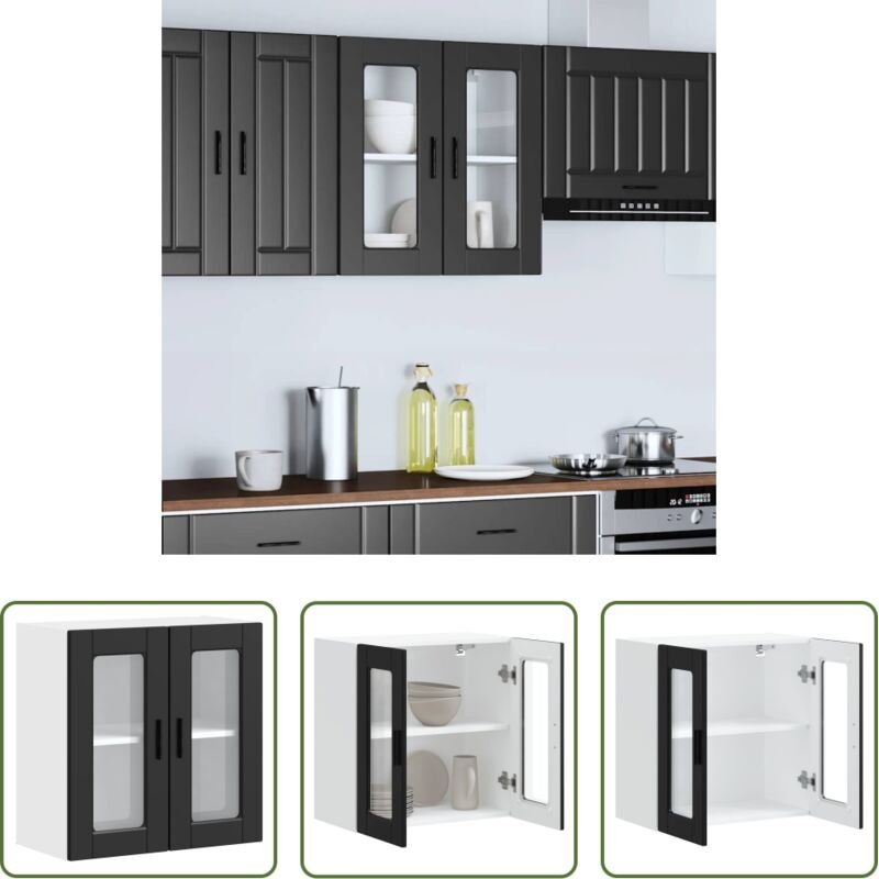 Küchenmöbel - Küchen-Hängeschrank mit Glastür Porto Schwarz