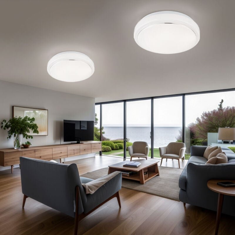 Deckenleuchte led Wohnzimmerleuchte Decke Deckenlampe Modern, Alu weiß, 1x led 8W 550Lm warmweiß, DxH 26x8 cm, 2er Set