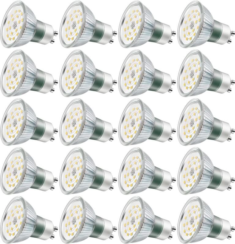 GU10 LED-Lampen, 5 W, entspricht 60 W, 600 lm, Kaltweiß 6000 K, 120° breiter Strahl, LED-Spotlampen, 20er-Pack