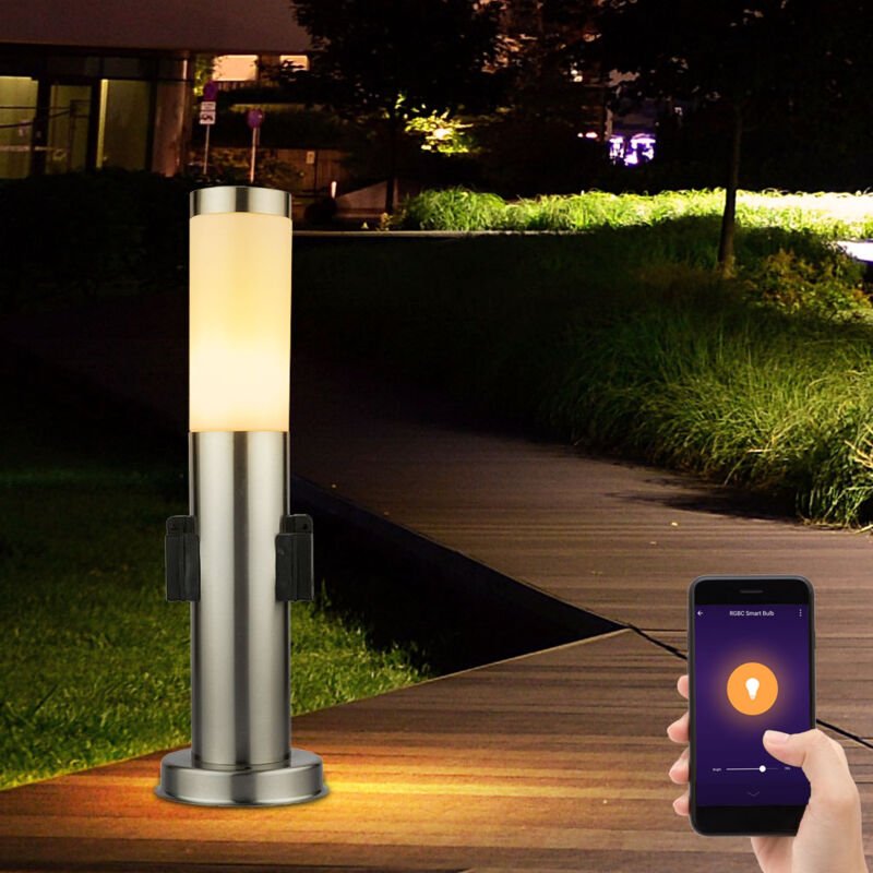 Smart Home led rgb Außenleuchte mit Steckdose 45cm dimmbar Stromsäule Garten mit Lampe Farbwechsel App- und Sprachsteuer...