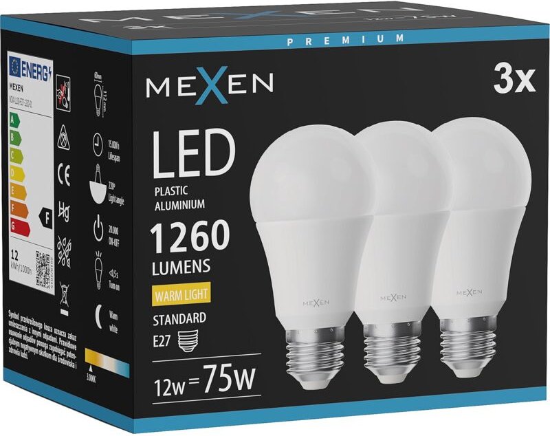 Mexen Nova 3x LED-Lampe E27, A60, 12W, Warm - 3000K, 1260 lm - L100-E27-1230-01x03