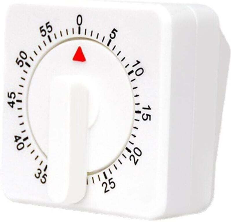 Mechanischer Küchenwecker (60 Minuten), weißes quadratisches Display mit lautem Alarm – Weiß