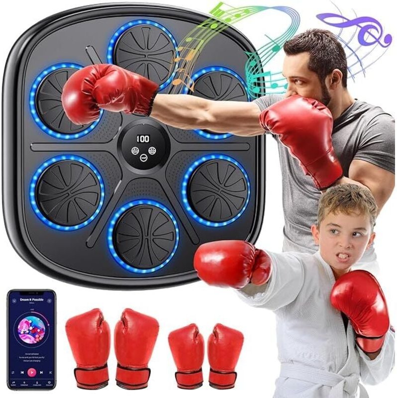 Music Boxing Machine, LED Elektronische Musik Boxing Machine mit 2 Boxhandschuhen, 9 Geschwindigkeitsmodi, Automatische ...