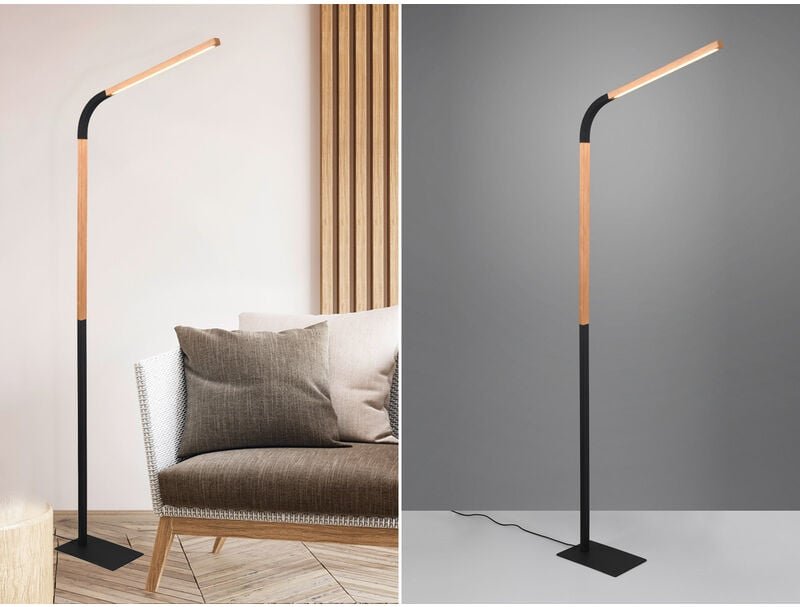 LED Stehleuchte NORRIS Schwarz mit Holzelementen, Höhe 140cm