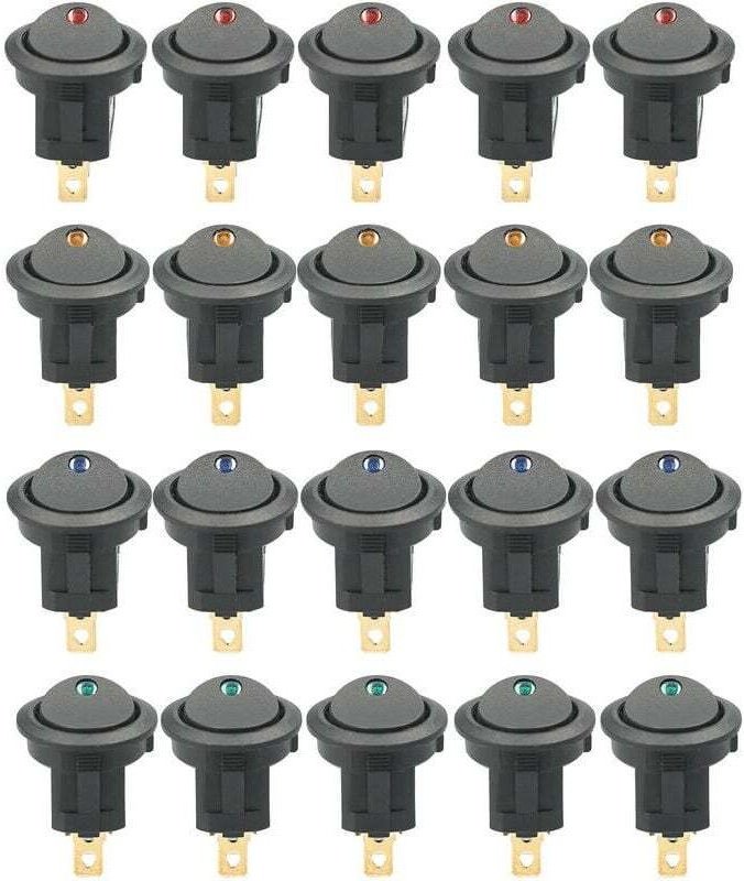 20 Stück dc 12 v 20 a runder Wippschalter, LED-Licht, Kippschalter, EIN-AUS-Steuerung, SPST-Schalter für Auto, lkw, atv,...