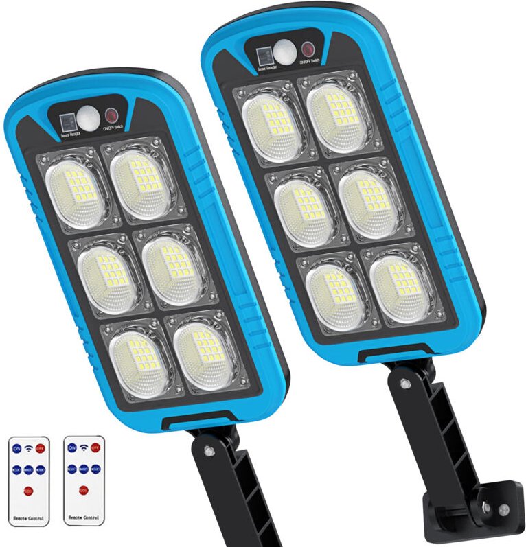 Lot de 2 lampes solaires d'extérieur, lampadaires solaires 150 LED 3 modes avec capteur de mouvement et télécommande IP6...