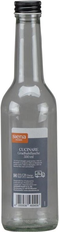 Gradhalsflasche "Cucinare" 350 ml rund, Verschraubung schwarz