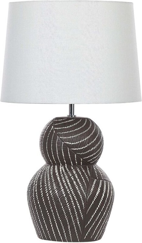 Tischlampe mit Keramikfuß Schwarz 63 cm Streifenmuster Kabel mit Schalter Lampenschirm aus Baumwolle / Jute in Weiß Wohn...
