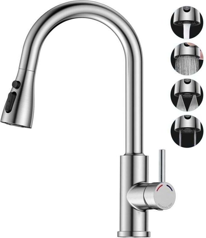 Küchenarmatur mit ausziehbarer Brause – PRO Faltbare Mischbatterie für Küchenspülen mit 4 Strahlarten, 360° schwenkbar
