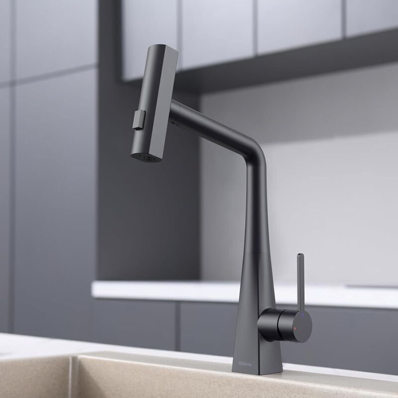 Küchenarmatur mit ausziehbarer Brause und schwenkbarem Auslauf, drei Strahlarten, Mischbatterie mit ausziehbarer Brause,...