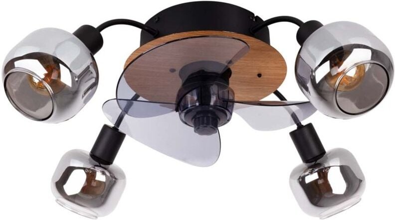 Deckenventilator Deckenleuchte Lüfter Fernbedienung 4x E14 Glas rauch schwarz