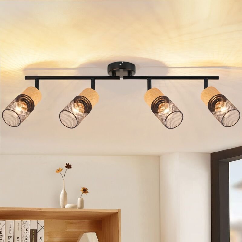 Deckenstrahler 4 Flammig Deckenleuchte: Vintage Deckenlampe Holz Spots 350°Schwenkbar E14 Deckenspots Küchenlampe Retro ...