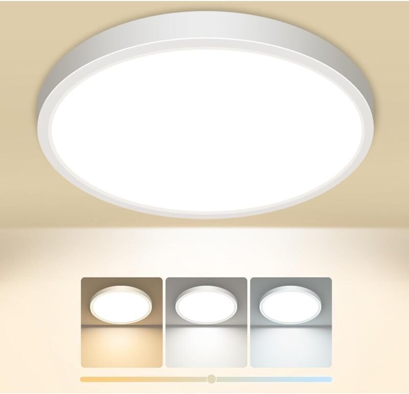 LED-Deckenleuchte, 3 Farben (3000K, 4000K, 6500K), 15W, 1500LM, modern, rund, IP44 wasserdicht, für Bad, Küche, Schlafzi...