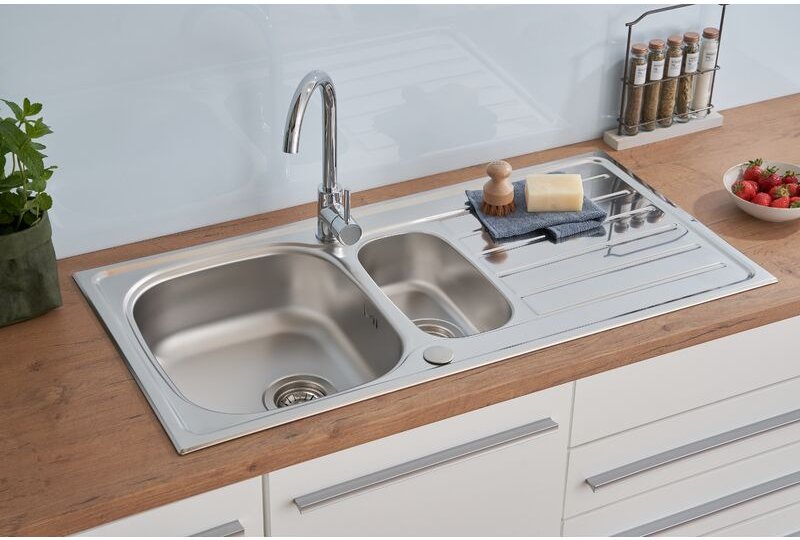 Edelstahlspüle dallas 100 x 50 cm mit Ab- und Überlaufgarnitur Spülbecken Spüle - Respekta