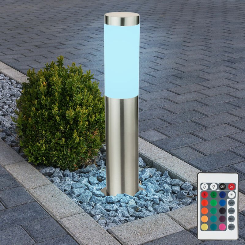 Außenlampe silber Sockelleuchte Garten Stehlampe Wegeleuchte Terrassenlampe Edelstahl, Fernbedienung dimmbar, rgb led 8,...