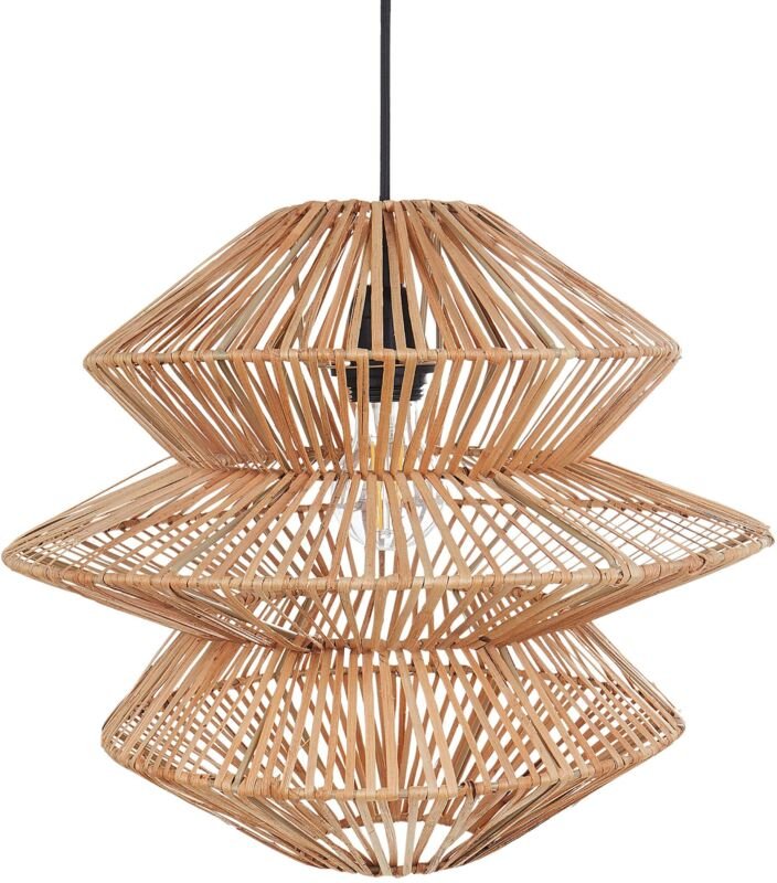 Hängelampe Naturfarben aus Rattan Boho Stil Modern Hängeleuchte für Esstisch Esszimmer Wohnzimmer Schlafzimmer
