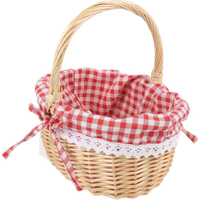 Rotkäppchen-Tragekorb, handgeflochtener Picknickkorb, Geschenkkorb, Aufbewahrungskorb aus Rattan mit Leinenfutter, Größe...