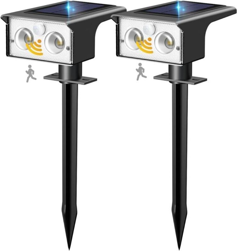 2er-Set Solar-Außenleuchten mit Bewegungsmelder, 6500 K, leistungsstarkes Außenlicht, 3 Modi, IP65 wasserdicht, Solarstr...