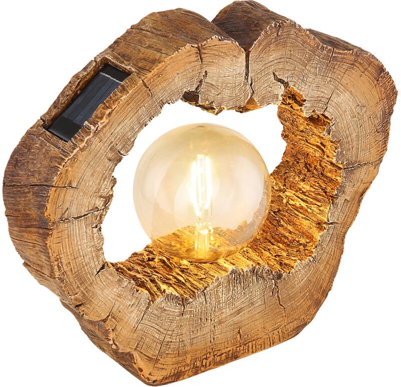 LED Solarleuchte in Holzfarben mit Globe Höhe 25,5cm