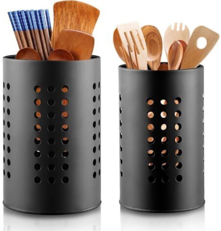 2-teiliger Besteckabtropfer, Küchenutensilienhalter für die Arbeitsplatte, schwarzer Edelstahl-Besteckkorb, eleganter Or...