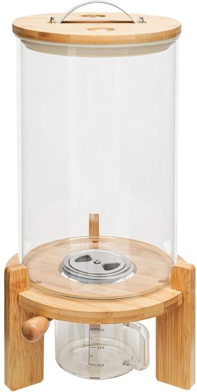 Gojoy - Reisspender Vorratstank, 7,5L Große Müslispender Glas mit Bambus Deckel und Holzständer für Rice, Haferflocken, ...