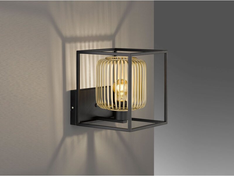 Led Wandleuchte Schwarz Gold dimmbar über Schalter, Quadrat 23cm