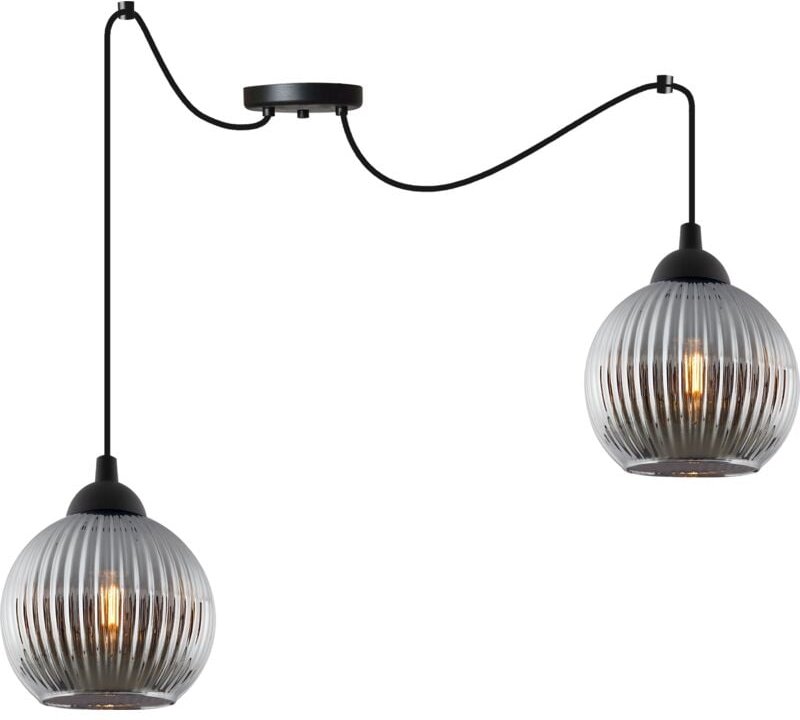 Riffle Spider Hängelampe Schwarz 2 Flache Graphitform Kugeln E27