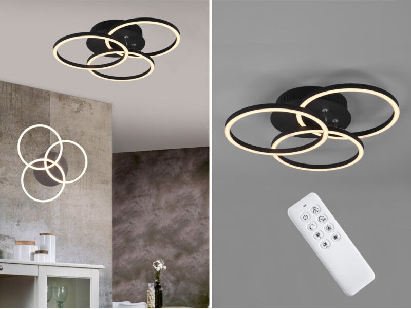 Led Deckenleuchte circle Schwarz 3 Ringe verstellbar Nachtlicht, ø 43cm