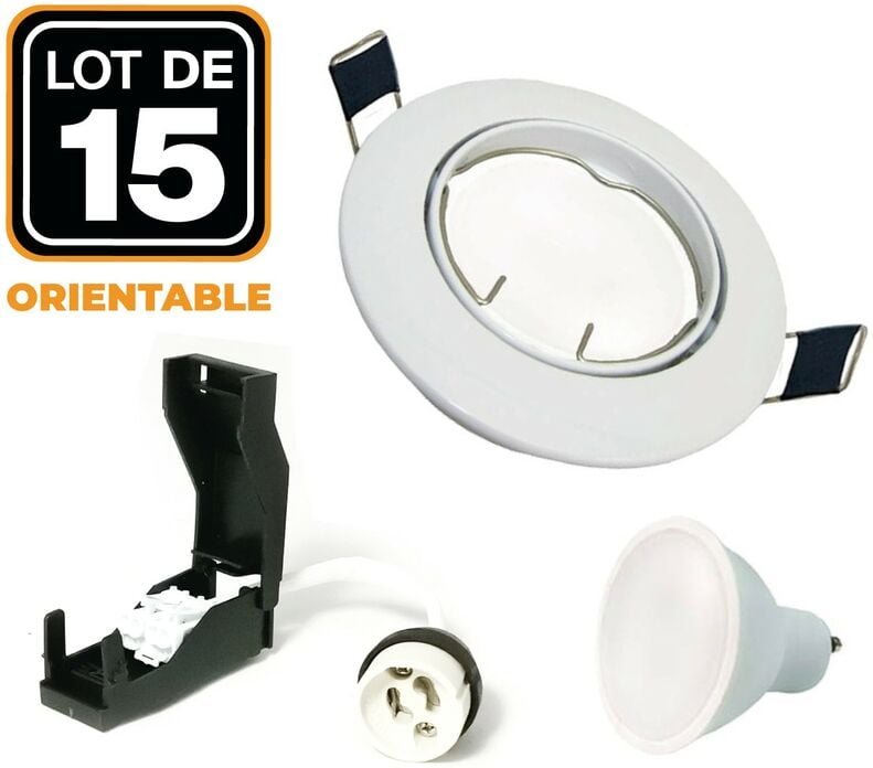 Thumbnail - Europalamp - 15 Spots led 5W Encastrable et orientable complet Blanc avec Ampoule GU10 Blanc froid