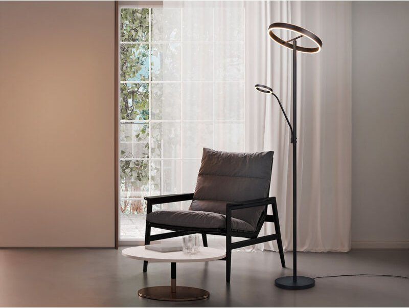 Led Stehlampe willis mit Leselampe, dimmbar, 3Lichtfarben, Schwarz, 180cm groß