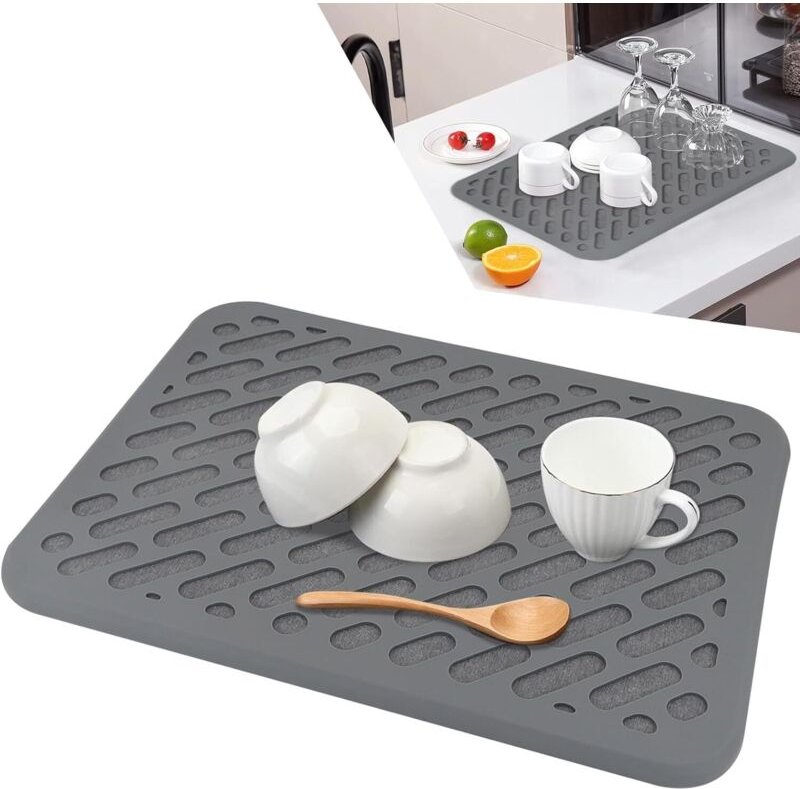Abtropfmatte für Geschirr, Kieselgur und Kieselgel, Geschirrspülmatte, wasserdicht und rutschfest, 30 x 40 cm - Ahlsen