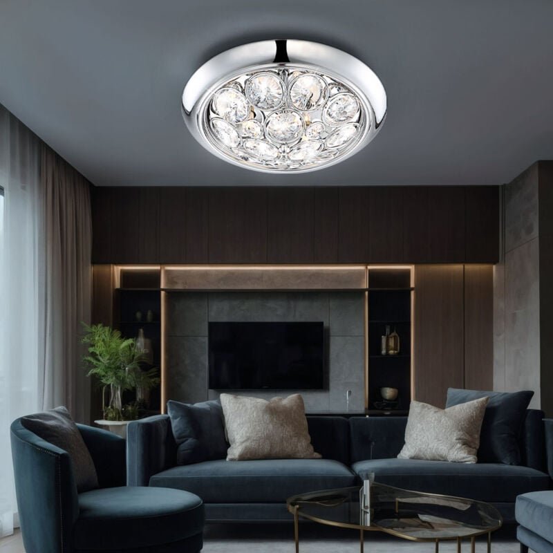 Globo Lighting - Deckenlampe Deckenleuchte Wohnzimmerlampe Kristalle silber rund, Metall, 3 flammig, 10 cm