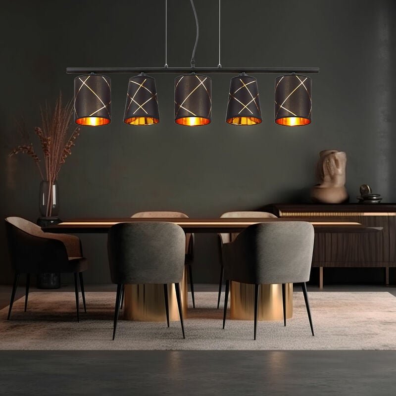 Hängelampe Pendelleuchte Esstisch schwarz gold 5 flammig Esszimmerlampe E14 Wohnzimmerlampe hängend modern, mit goldenen...