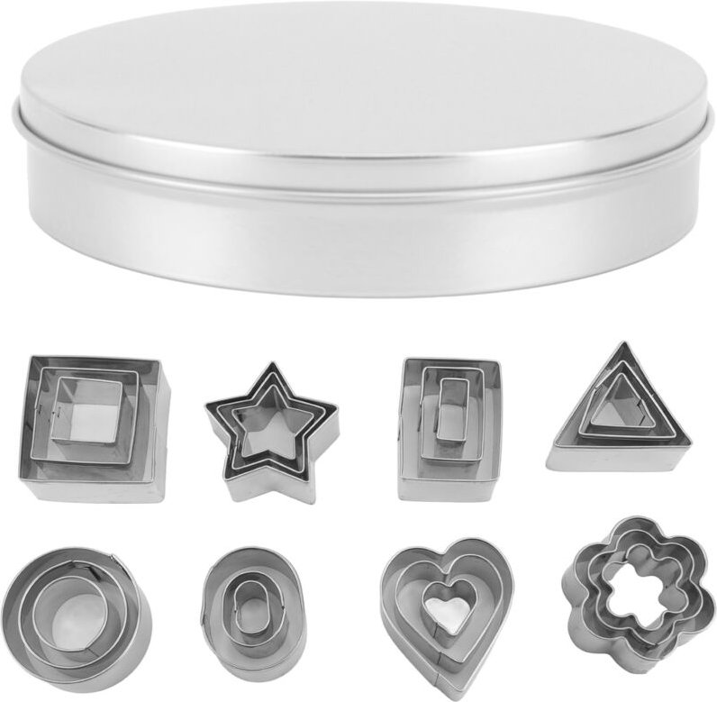 Pssopp Ausstechformen-Set Mini-Formen 24-teilig Edelstahlbecher für Kekse, Obstkuchen, Camping und Reise-Laptops.