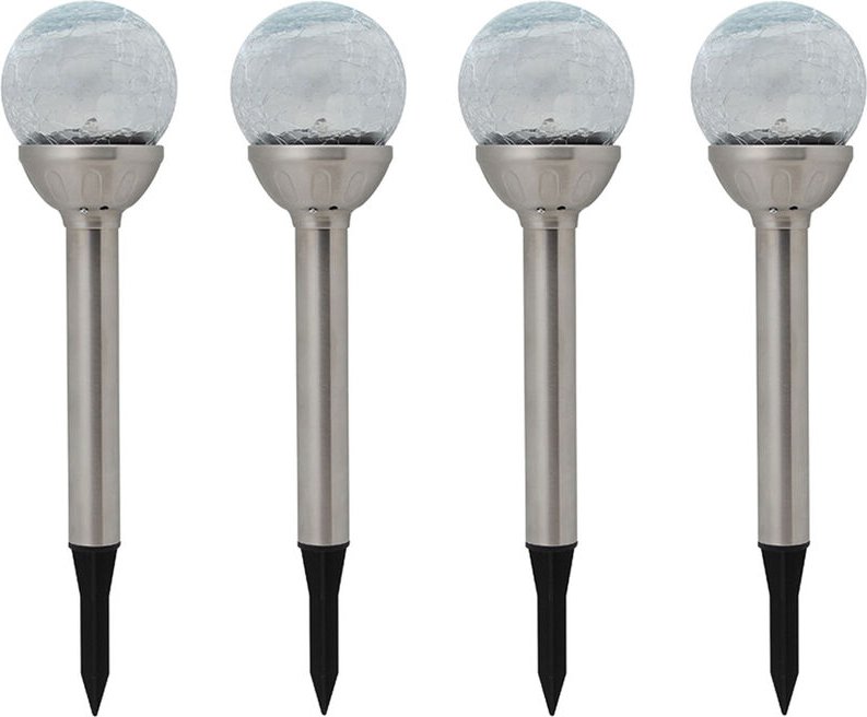 Perel - 4 led Solarleuchten Kugel mit Erdspieß, Edelstahl, Dämmerungssensor, rgb-led