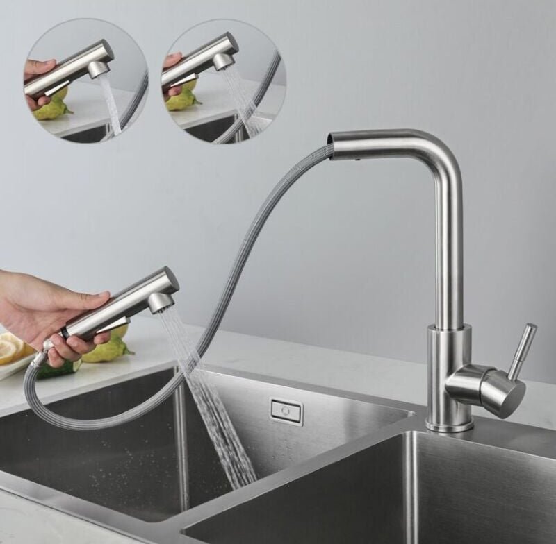 Hochdruck Küchenarmatur Ausziehbar Mit 2 Strahlarte, Mischbatterie für die Küche Chrome, Küchenwasserhahn Edelstahl, Was...