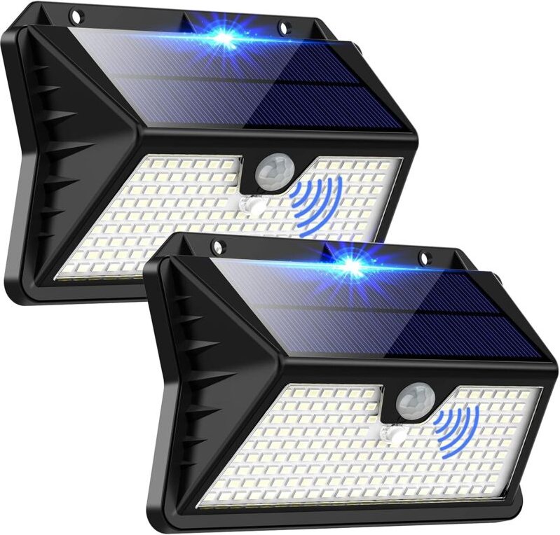 Solar-Außenleuchte, 3-Modus-Spot mit Bewegungssensor, 283 LEDs, wasserdicht nach IP65, für Garten, Garage, Terrasse (2er...