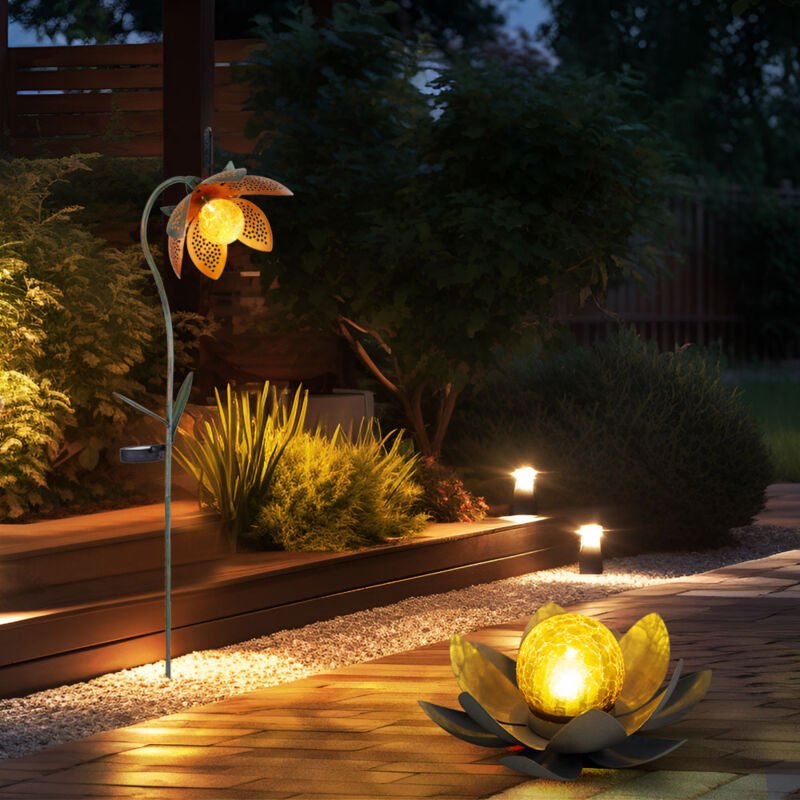 Solardeko led Lotusblüte Erdspieß Gartenlampe Außenleuchte Solarlampe Blume Lotosblüte, Metall mehrfarbig, Kugel Bruchgl...