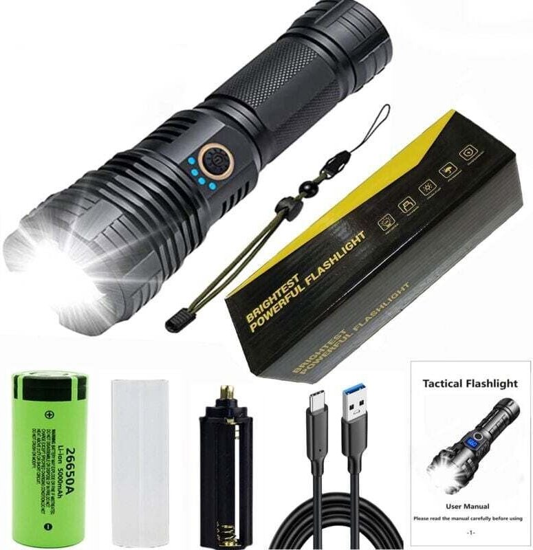 Ulisem Wiederaufladbare Taschenlampen, Hochleistungs-LED-Taschenlampe, Leistungsstarke Taktische Taschenlampe XHP70.2 mi...