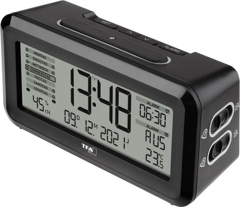 Tfa Dostmann - 60.2562.01 Funk Wecker Schwarz, Silber Alarmzeiten 2 Großes Display