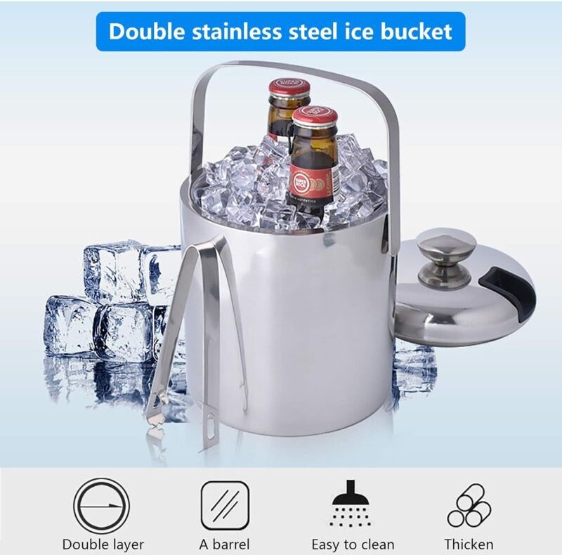 Eiswürfelbehälter mit Deckel 1,3L, Eisbehälter Sektkühler Eiswürfelbehälter Edelstahl Behälter Mit Zange Und Deckel