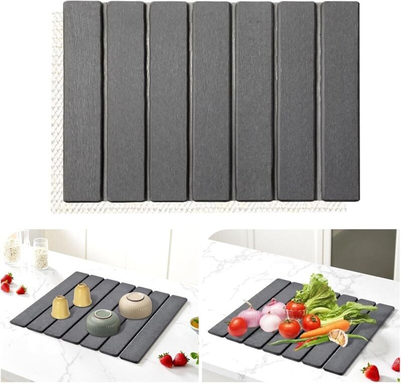 Abtropfmatte für Geschirr, hoch saugfähige, schnelltrocknende Abtropfmatte aus Kieselgur und Abtropfmatte für Küchenspül...