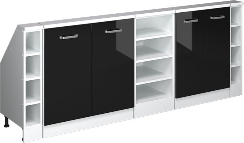 Dachschrägenschrank-Set Rion, Schwarz-Eiche Hochglanz/Weiß, 5er Set, Vicco