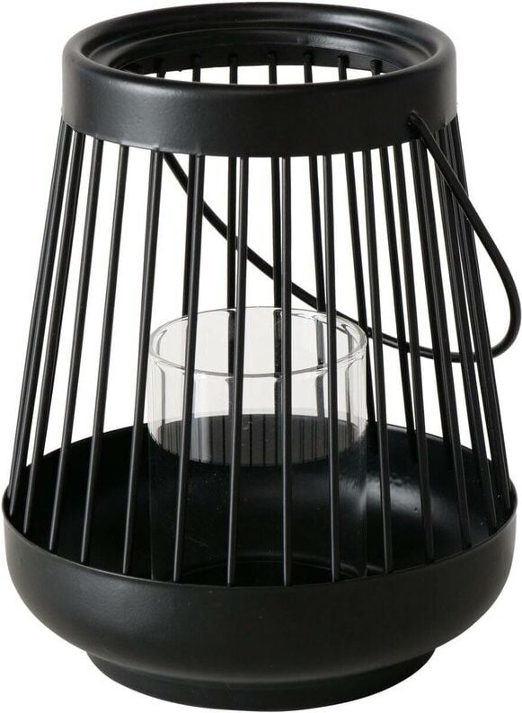 Schwarze Laterne hello, aus Metall, 16 cm
